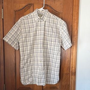 US Expedition Men's Cream and Brown Plaid Button Down Shirt